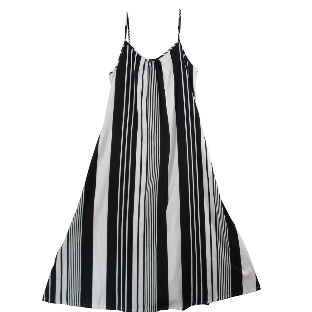 Unbranded Black White Vertical Stripe Maxi Dress Large Sleeveless V-Neck Stretch